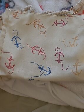 LC Lauren Conrad Beachy Anchor Canvas Rope Handle Purse